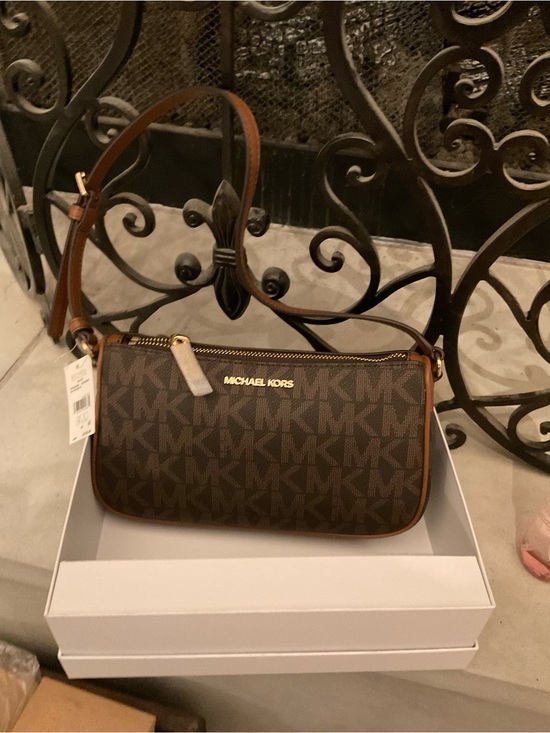 Michael Kors Handbags - Michael Kors Brown MK Signature Shoulder Bag Pouchette Brown NIB